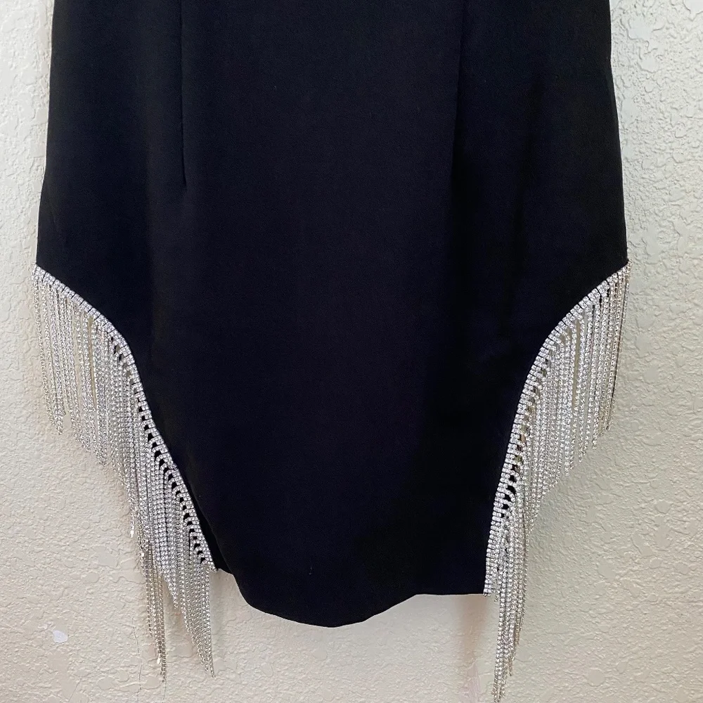 HOUSE OF CB 'Charlize'‎ Black Crystal Trim Dress /Size XS rhinestones NWOT